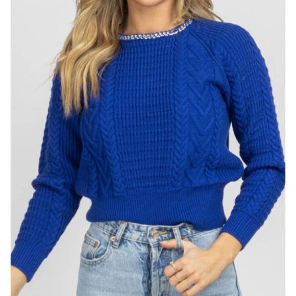 NEW FORE chain neckline open back sweater in blue - Picture 4 of 8